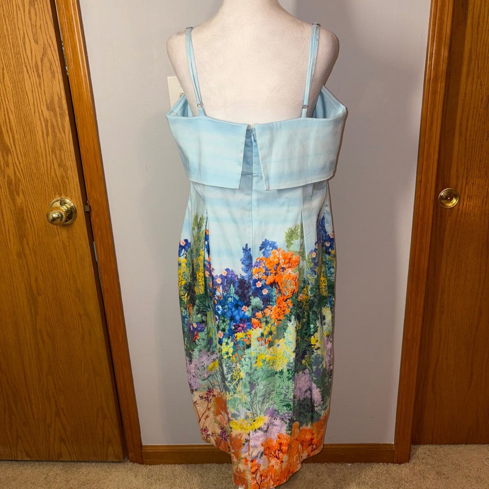 Anthropologie sleeveless fold over knee‎ length Dress floral Midi Blue Size L - Picture 8 of 14